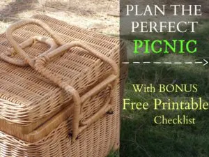 Wicker picnic basket on grass in the park