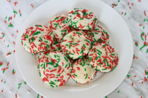 Festive plate of Christmas Sprinkle Cookies for Santa