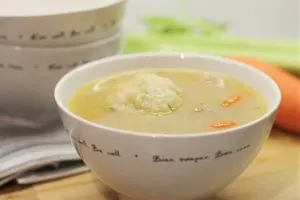 Chicken and Dumplings in Soup Bowl