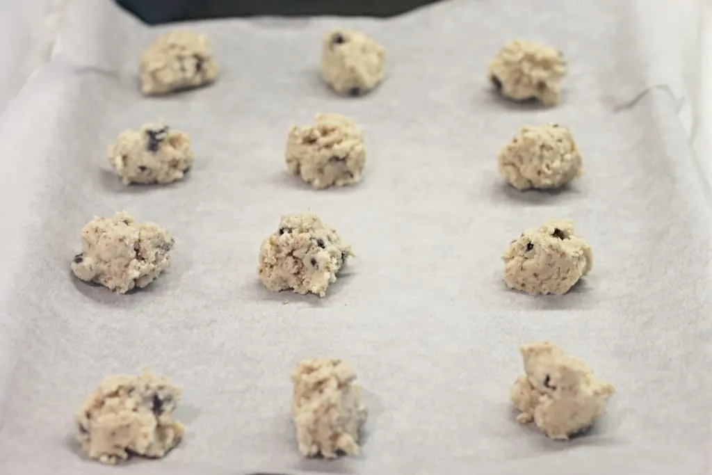 Cookie Dough balls on baking tray for Pecan Meltaways 