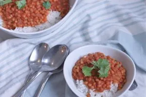 Easy Curried Lentils atop a bed of rice