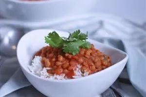 Bowl of Curried Lentils on a table