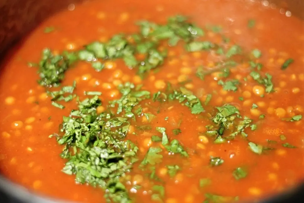 Curried Lentils stewing on the stove 