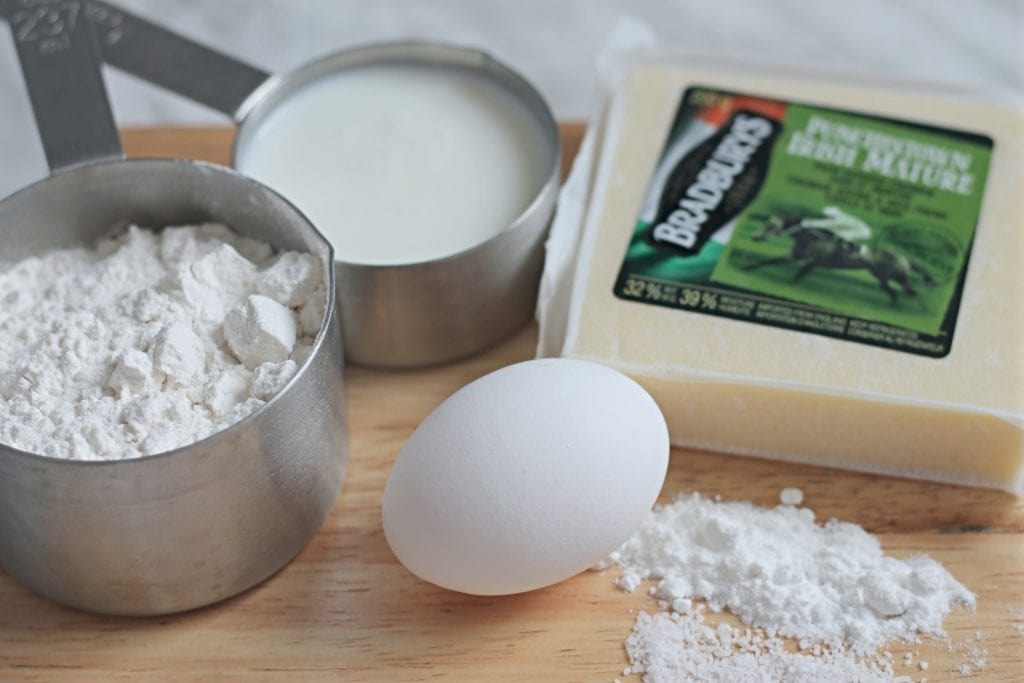 Soda Bread ingredients laid out on wooden cutting board