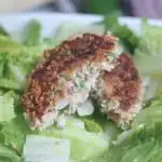 closed up fish cakes on bed of lettuce