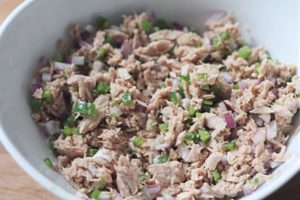 fish cakes mixture in bowl before forming 