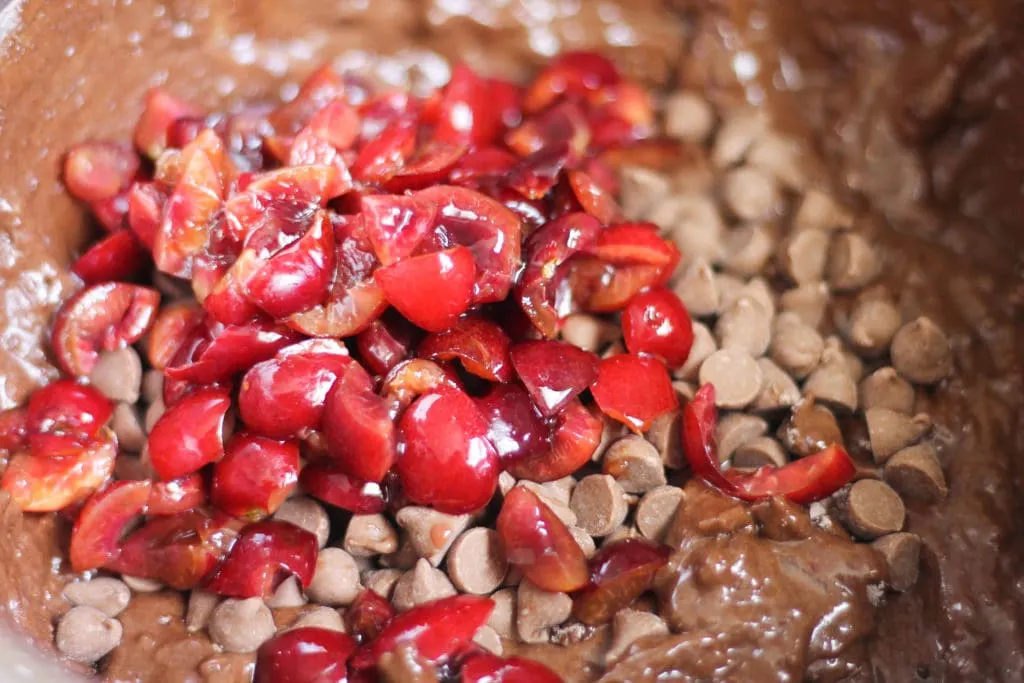 Muffin Batter with Cherries and Chocolate Chips 