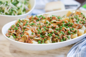 Tuna Pasta in white serving dish