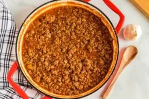 Dutch Oven with Sloppy Joe mixture